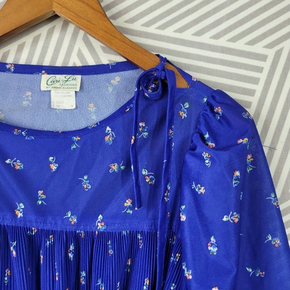 Vintage Shirt Dress size 8/10 midi long Navy Blue Alt Secretary Rainbow Floral - Picture 4 of 6